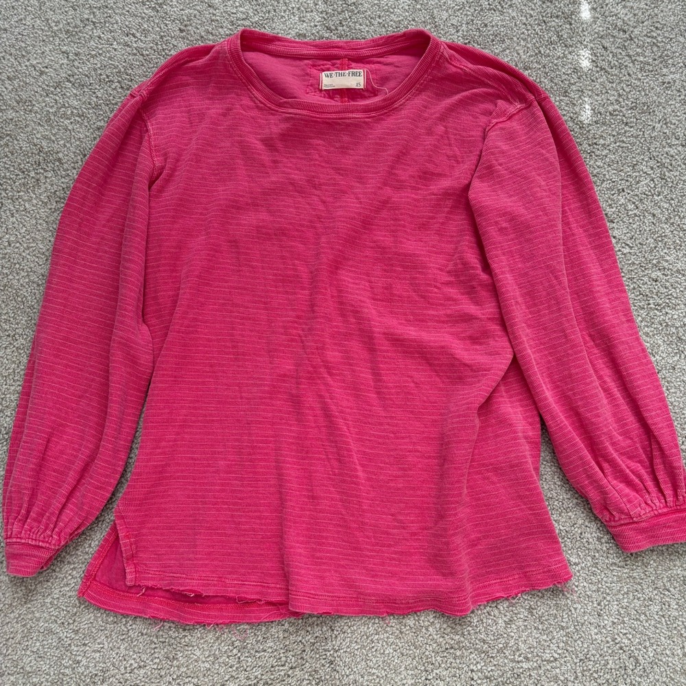 Free People Long Sleeve Top Womens XS Pink Relaxed Casual Beach Boho Indie - Picture 1 of 6